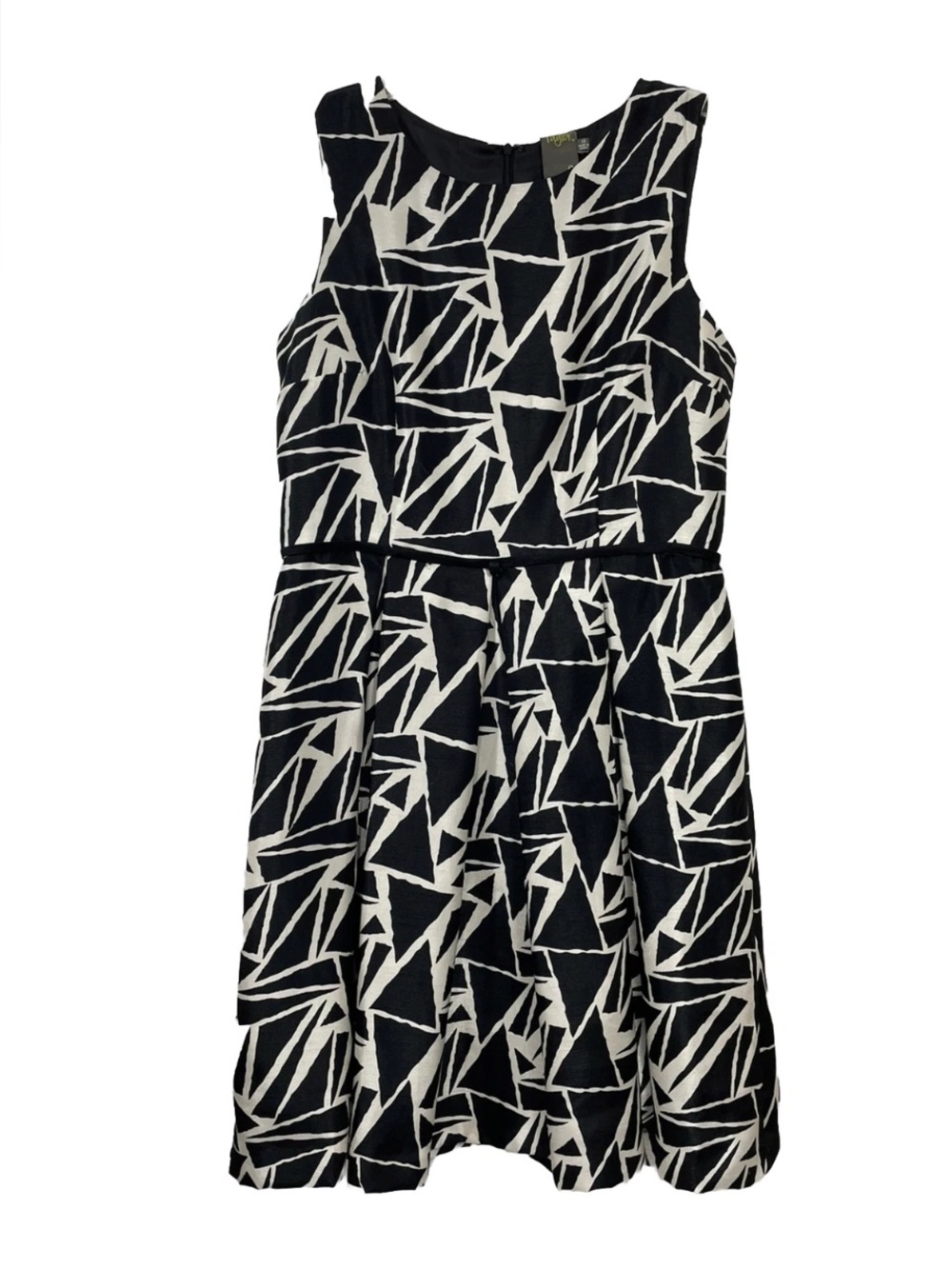 Taylor Dress 10 Black White Sleeveless Fit Flare Geometric Print Retro Stye